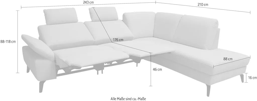 Bild von alina Ecksofa, inkl. Kopfstützen, wahlweise mit Relaxfunktion, Breite: 243 cm