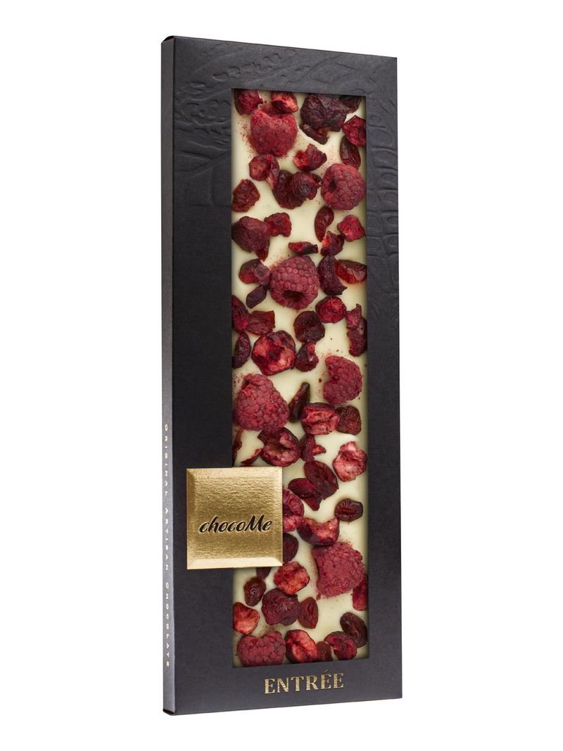 Bild von chocoMe Entrée - weisse Schokolade, Preiselbeeren, gefriergetrocknete Sauerkirsche, gefriergetrocknete Himbeere