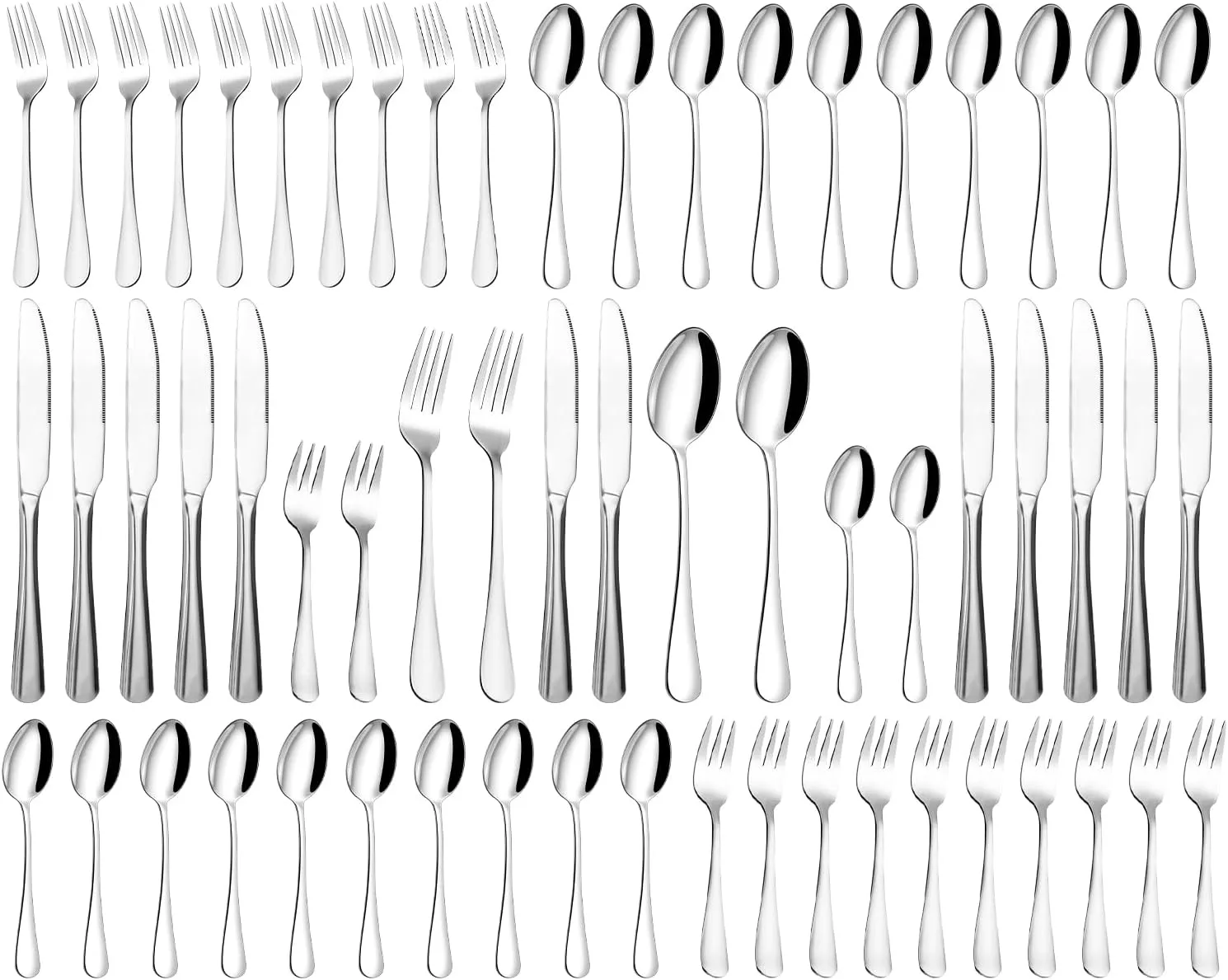 Bild von 60-teiliges Edelstahl Besteckset für 12 Personen, hochglanzpoliert und spülmaschinenfest, ideal für Haus, Party und Restaurant