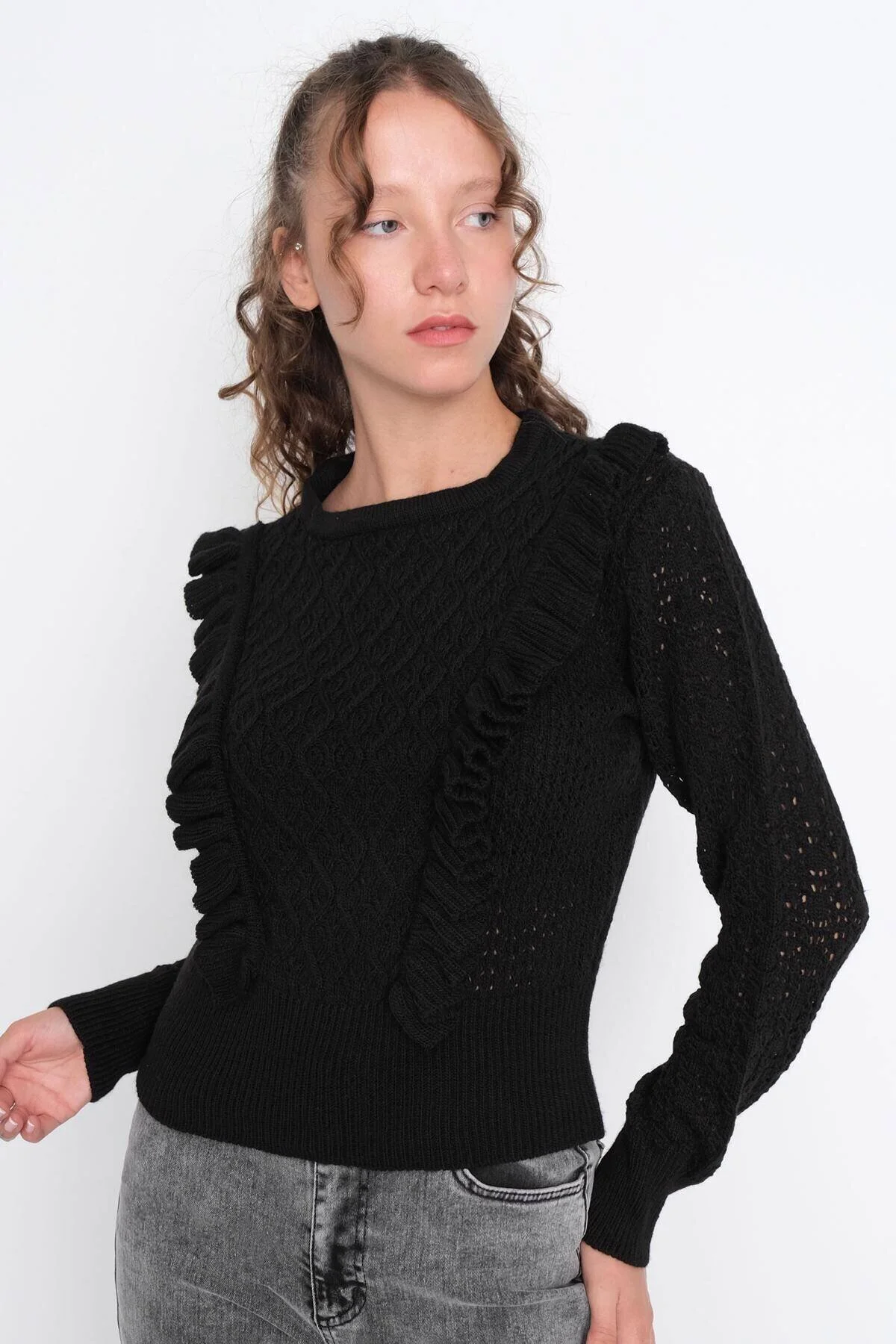 Bild von Addax Rüschenstrickpullover Mit Rundhalsausschnitt K3092-a12 für Damen - Standard