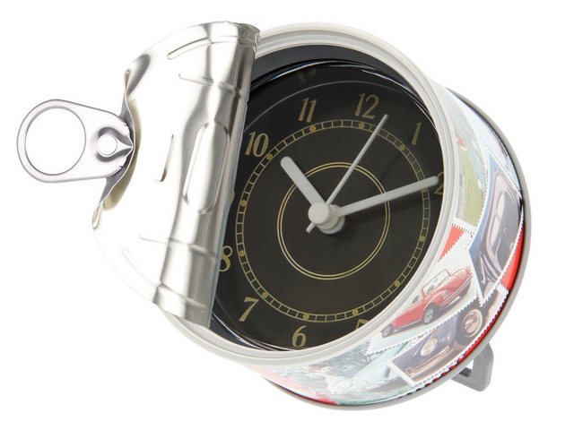 Bild von VW Collection by BRISA Tischuhr Vintage Volkswagen Uhr magnetischer Wecker im Käfer Briefmarken Design