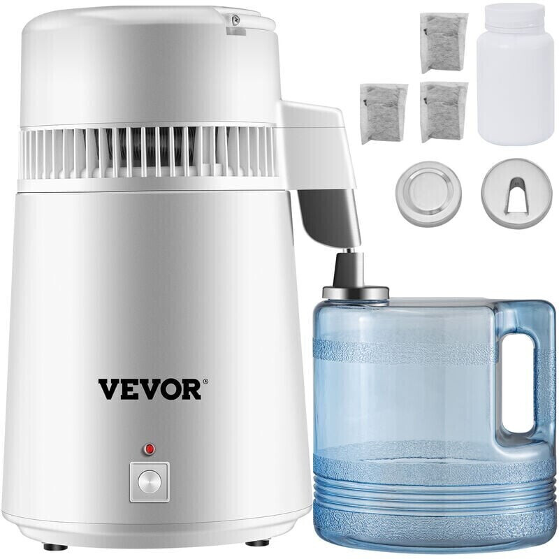 Bild von VEVOR Wasserdestilliergerät Trinkwasser, 750 W Wasser Destilliergerät 1,2-2 L/H Destilator Wasser Destilliergerät 29 x 29 x 39 cm, 304 Edelstahl weißes Destilliermaschine mit Handgriff, Thermostat