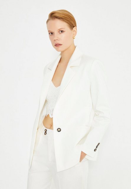 Bild von Just Like You Jackenblazer Weiße, schultergepolsterte, zweireihige Jacke mit Taschen