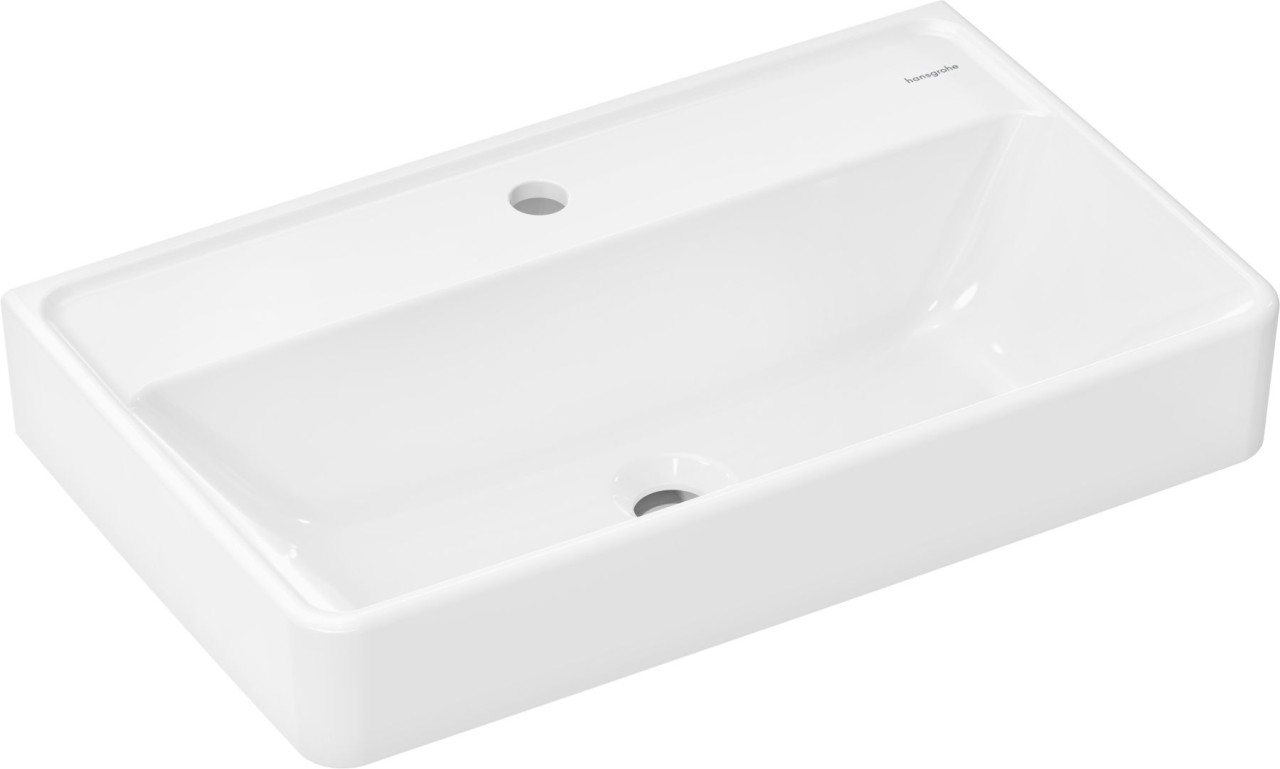 Bild von Hansgrohe Xanuia Q	1 x Waschtisch CompactProduktdetails	wandhängend	mit Hahnloch, ohne Überlauf	Beckeninnenhöhe: 120 mm	Farbe: weiß glänzend	inkl. Schallschutzmatte nach Maß inkludiert	ohne Ablage, ohne Ablaufgarnitur	Überlaufklasse: CL00	Material: Keramik	Maße: 650 x 390 mm
