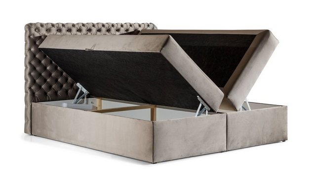 Bild von Fun Möbel Boxspringbett Boxspringbett Schlafzimmerbett WILLIAM in "French Velvet" Weinrot (1-St., inkl. Kaltschaumtopper, inkl. Bettkasten)