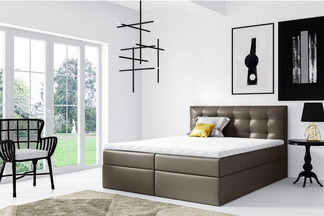 Bild von Fun Möbel Boxbett Schlafzimmerbett OVIEDO Kunstleder Braun (inkl. Bettkasten, 1-St., inkl. Kaltschaumtopper), inkl. Topper