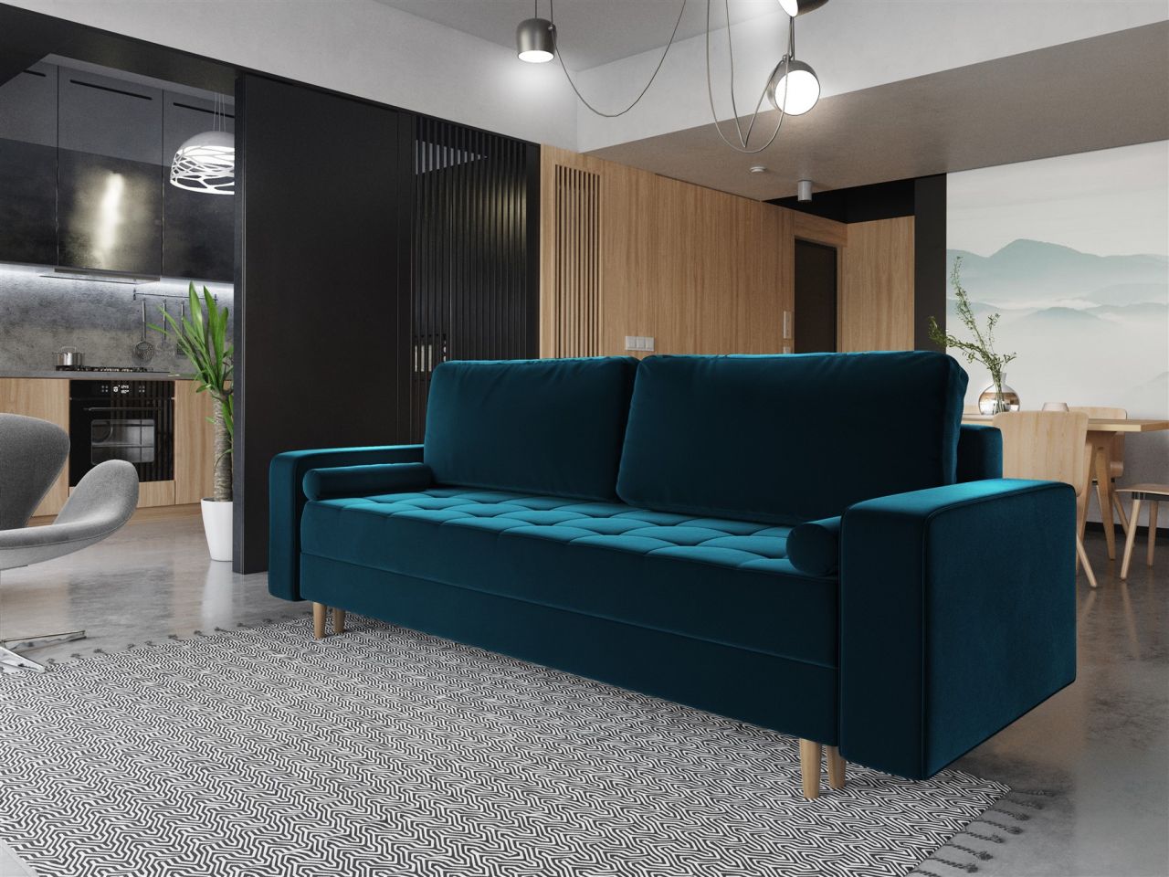 Bild von Sofa 3-Sitzer BELANO mit Schlaffunktion Türkis