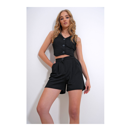 Bild von Trend Alaçatı Stili Schwarzes Set Aus Kurzer Weste Und Shorts für Damen - XL