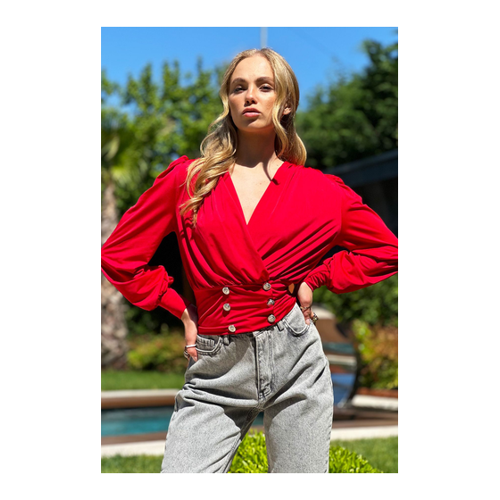 Bild von Trend Alaçatı Stili Rote Kurze Bluse für Damen