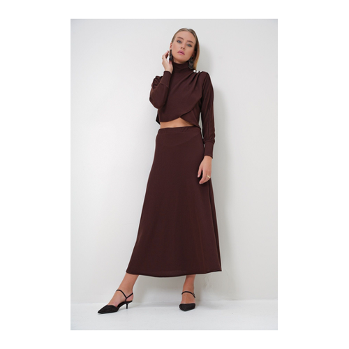 Bild von Trend Alaçatı Stili Braunes Unterteil-Oberteil-Set für Damen - S