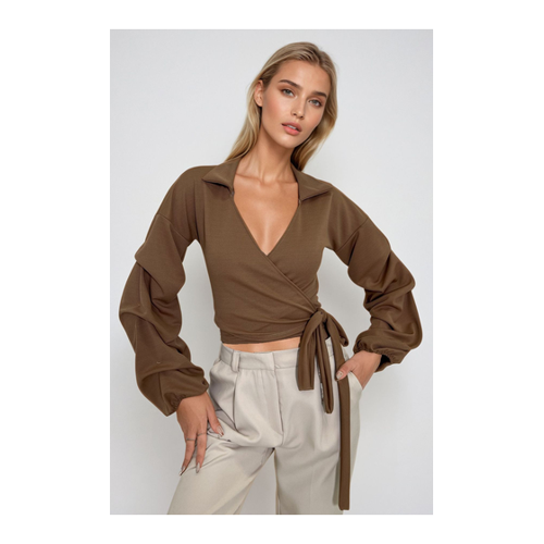Bild von Trend Alaçatı Stili Braune Bluse Mit Hemdkragen für Damen - L