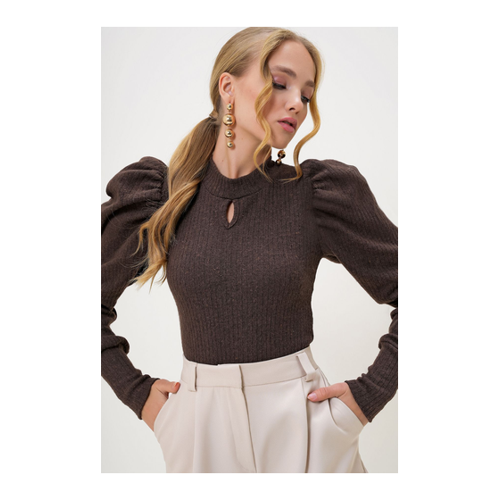 Bild von Trend Alaçatı Stili Braune Strickbluse für Damen