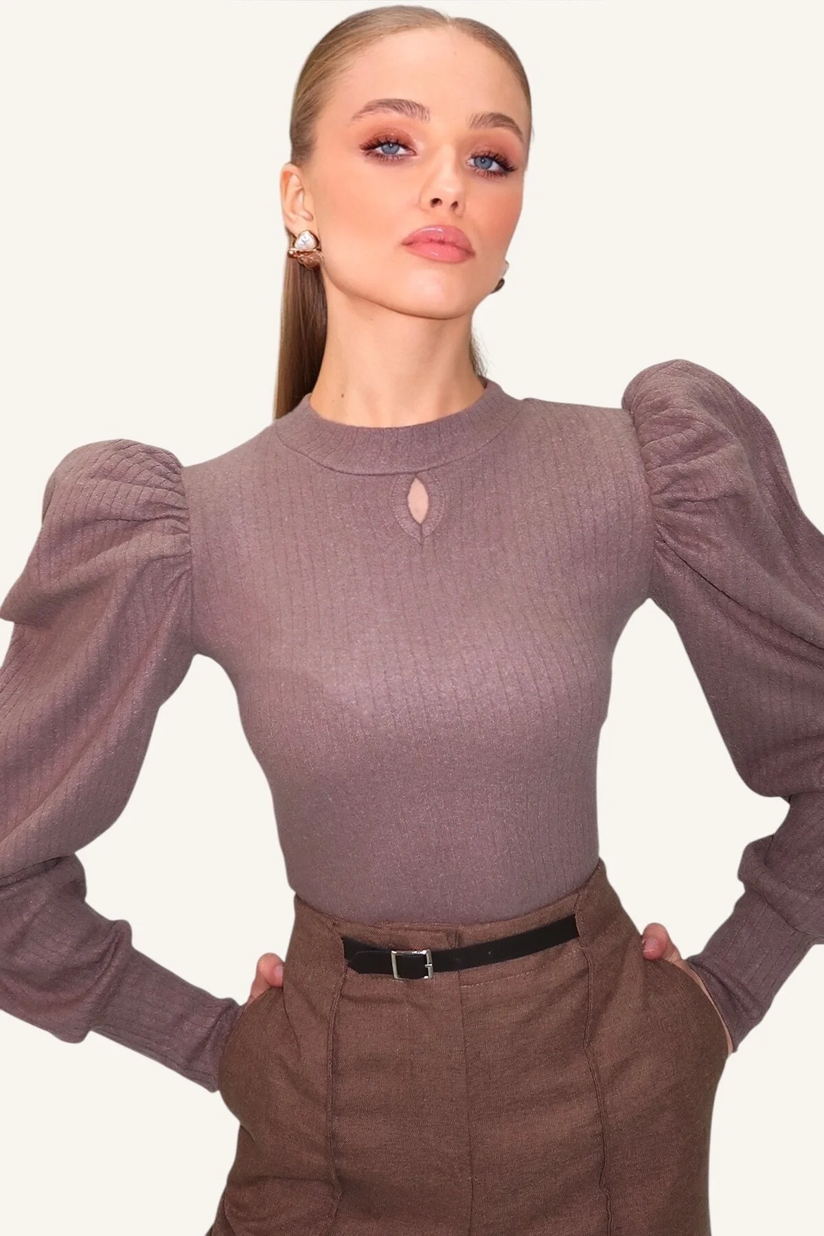 Bild von Trend Alaçatı Stili Bluse Braun Regular Fit für Damen - S
