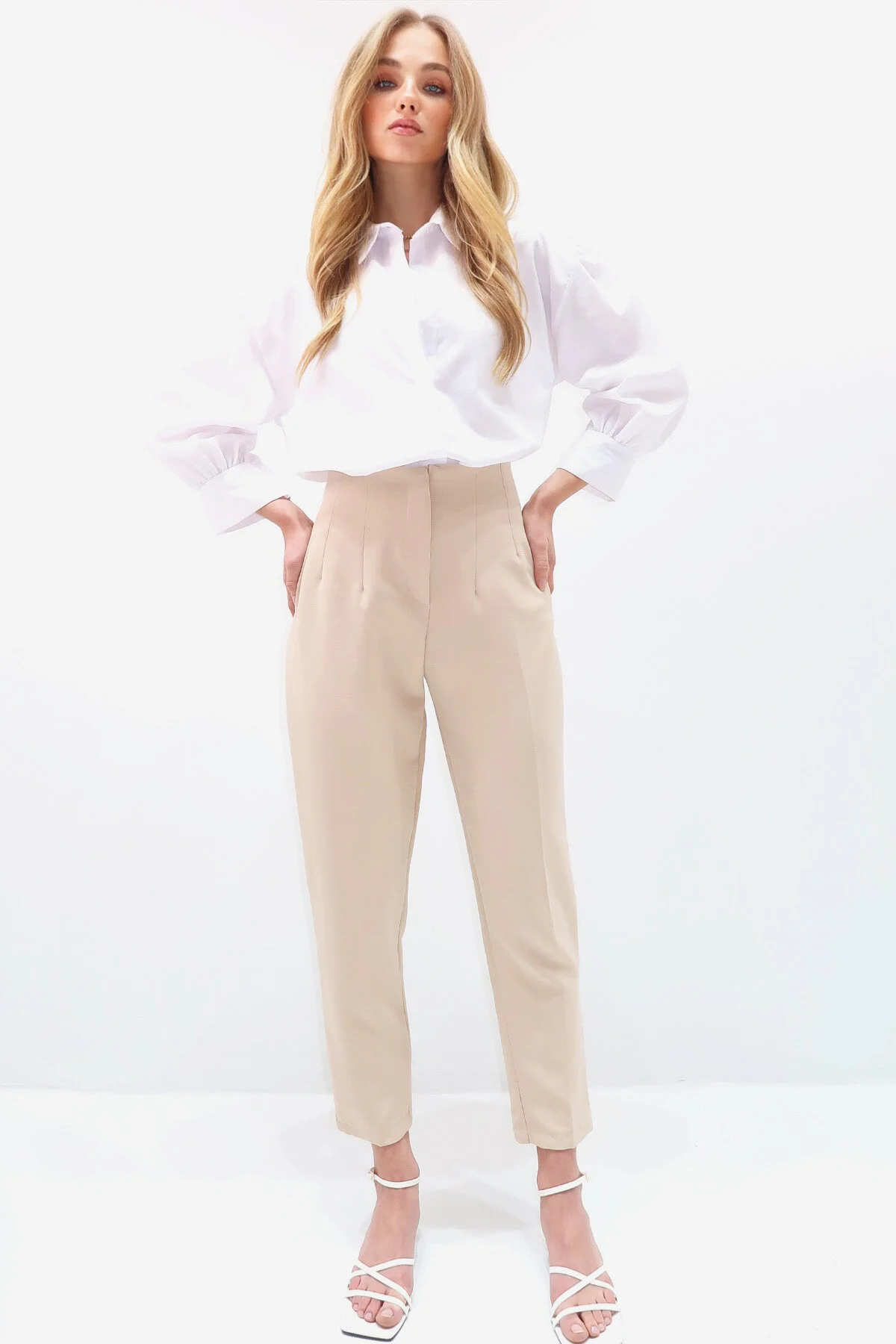 Bild von Trend Alaçatı Stili Hose Beige Schnitt für Damen - 46