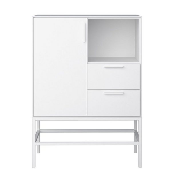 Bild von ebuy24 Ravn Sideboard 1 Tür und 2 Schubladen Weisslackiert Metallgestell Weiss