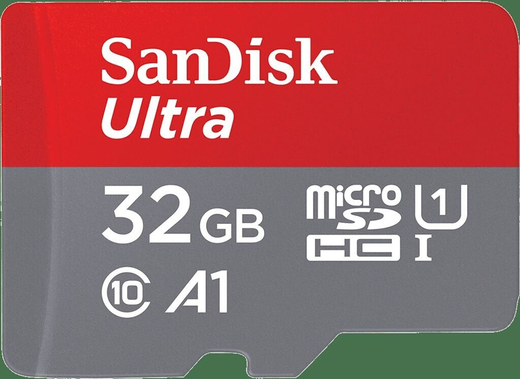 Bild von SanDisk Ultra 32GB Android microSDHC Speicherkarte + SD-Adapter bis zu 80 MB/Sek., Class 10, White, Grey, Red, SDSQUNS-032G-GN3MA