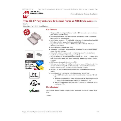Bild von Hammond Electronics 1554LGASKET Dichtung Silikon Schwarz