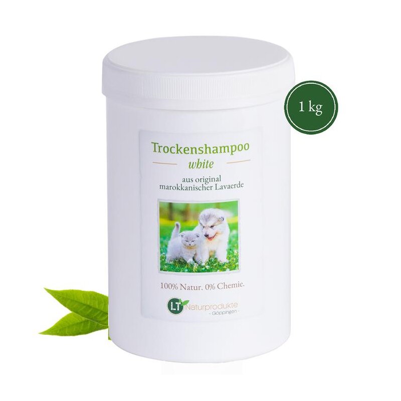 Bild von Trockenshampoo für Hunde und Katzen WHITE | speziell für weißes Fell / Kurzhaar | mit weißer marokkanischer Lavaerde | zur chemiefreien Fellpflege | 1 kg