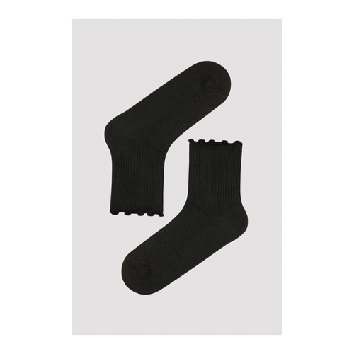 Bild von Penti Gerippte Rüschensocken in Schwarz für Damen