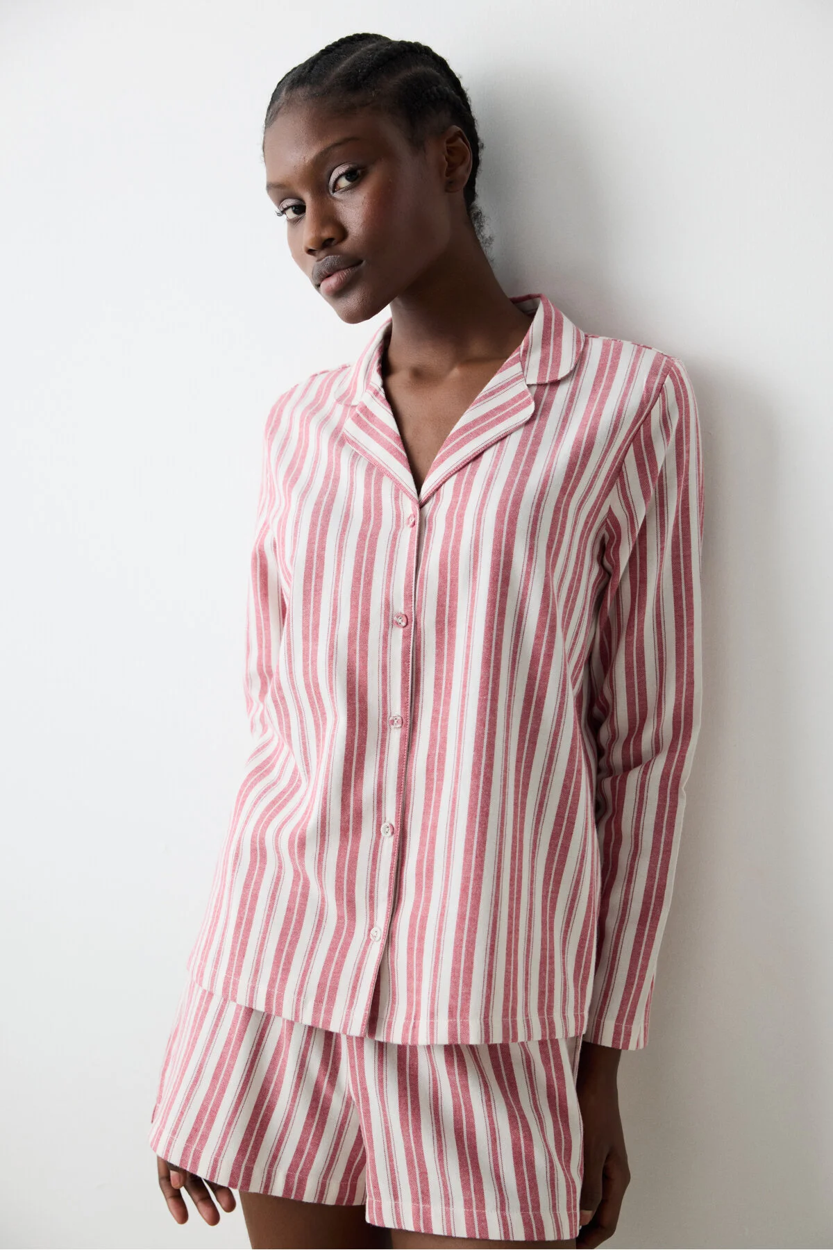 Bild von Penti Aria-pyjama-set Mit Gestreiftem Rotem Hemd Und Hose für Damen - M