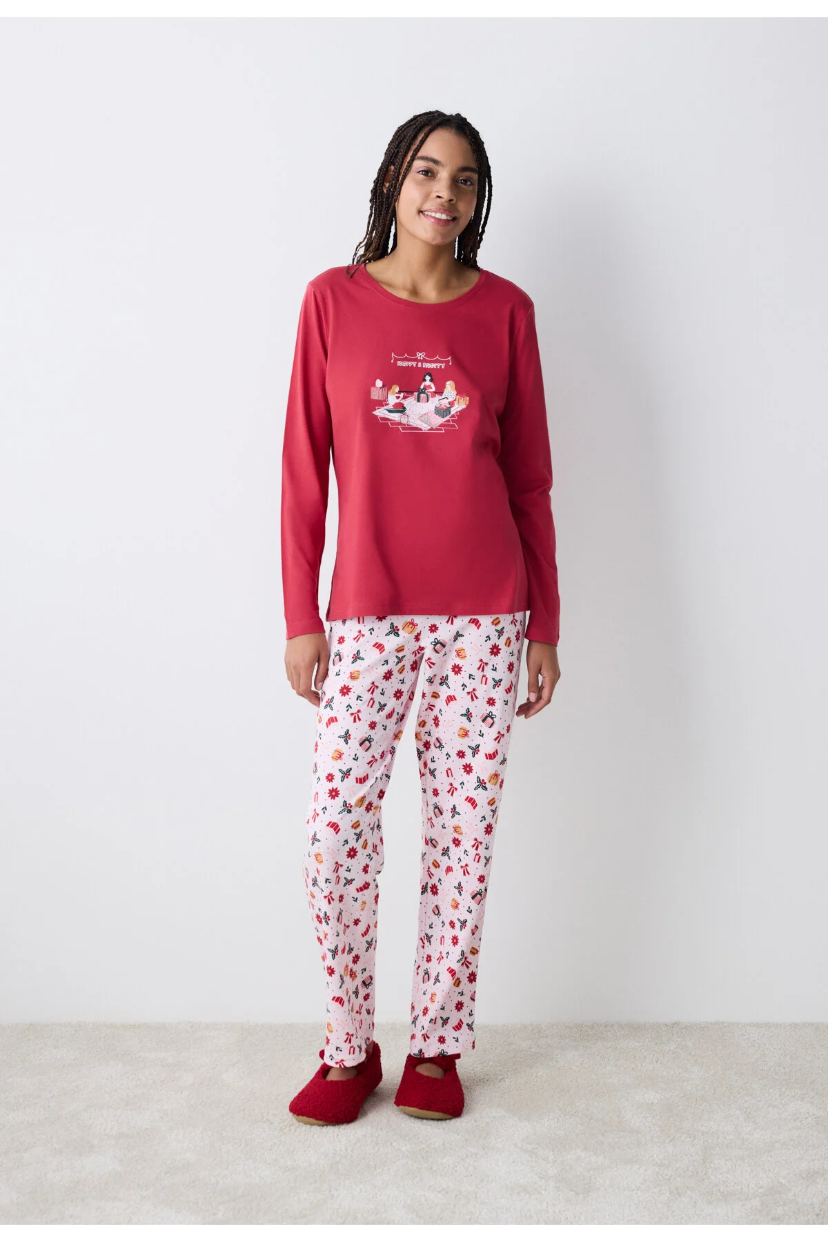 Bild von Penti Happy&merry Pyjama-set Mit Roten Hosen für Damen - 2XL