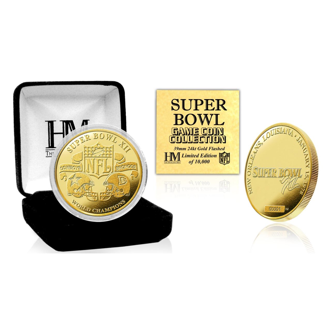 Bild von Super Bowl XII Gold Flip Coin NFL Münze 39mm, vergoldet