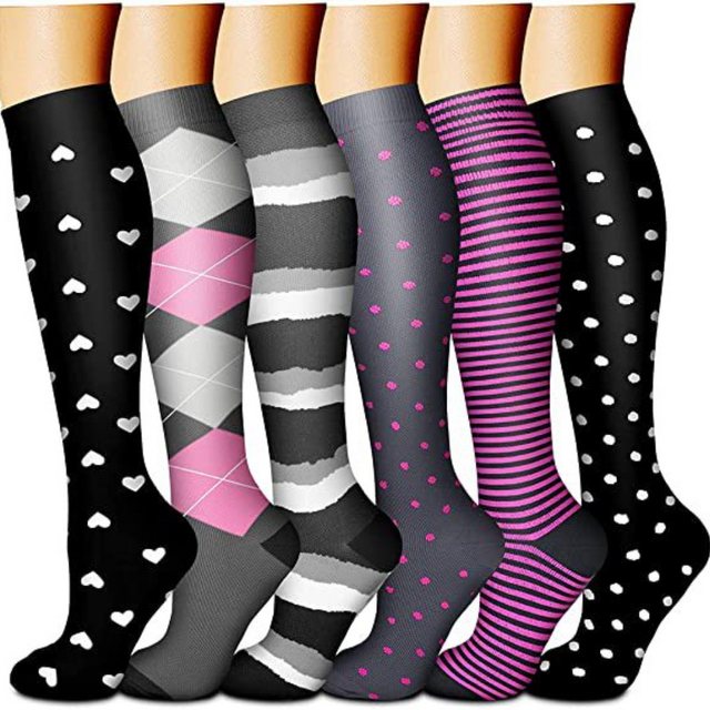 Bild von Blusmart Stützkniestrümpfe Bunte Kompressionsstrümpfe (Reisestrümpfe mit Motiv, 6-Paar, Frauen Ödeme Socken 30 mmhg) für Marathon lauf Sport Kompression socken