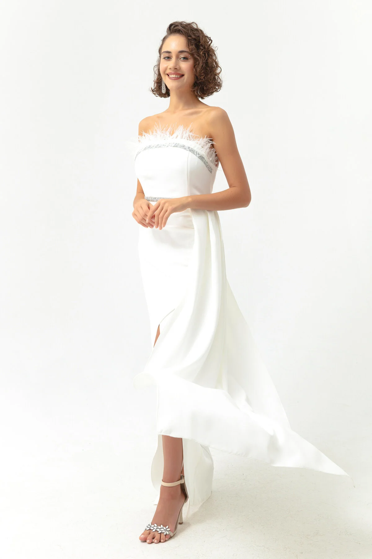 Bild von Lafaba Weißes Langes Abendkleid Mit Otriche Stone-print für Damen - 38