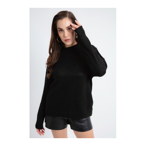 Bild von Lafaba Schwarzer Strickpullover Mit Rundhalsausschnitt Und Federn für Damen