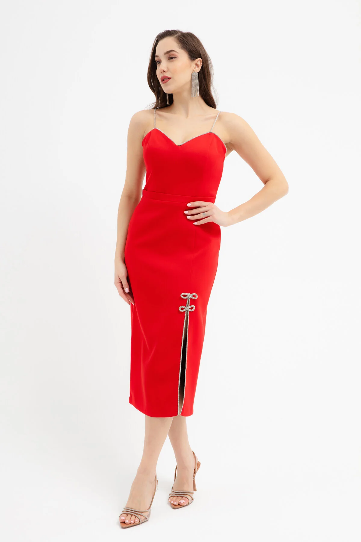 Bild von Lafaba Abendkleid Mit Roten Steinen Und Schleife für Damen - 42