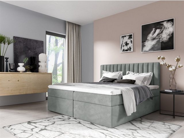 Bild von Fun Möbel Boxspringbett Boxspringbett Schlafzimmerbett LINNEA Überlänge in Stoff Fresh (inkl. Bettkästen, inkl. Kaltschaumtopper), auch in Standardlänge erhältlich