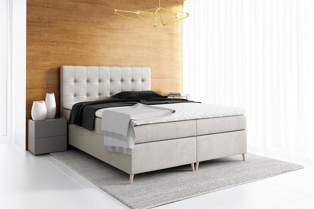 Bild von Fun Möbel Boxspringbett Boxspringbett Schlafzimmerbett GABIN in Stoff Jasmine (inkl. Bettkästen, inkl. Kaltschaumtopper)