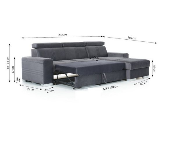 Bild von Fun Möbel Ecksofa Ecksofa Schlafsofa NOLAN XS inkl. USB-Anschluss, inkl. Bettkasten, Kopfteil verstellbar, Rundumbezug, inkl. USB-Anschluss