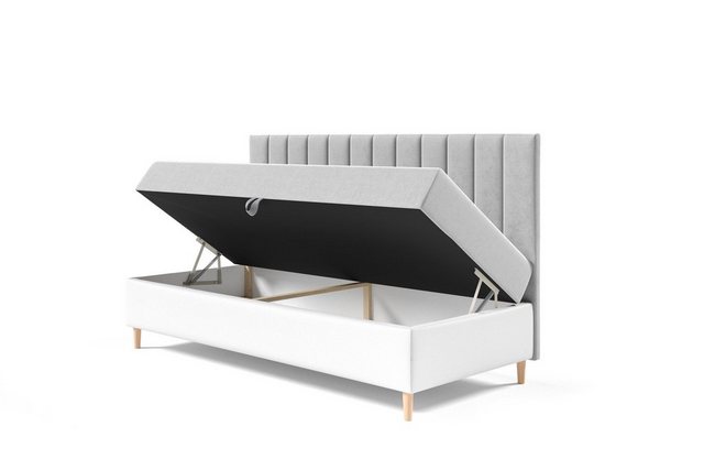 Bild von Fun Möbel Boxspringbett Boxspringbett Gästebett Kinderbett HELVI Nr.2 (inkl. Bettkasten und Topper)