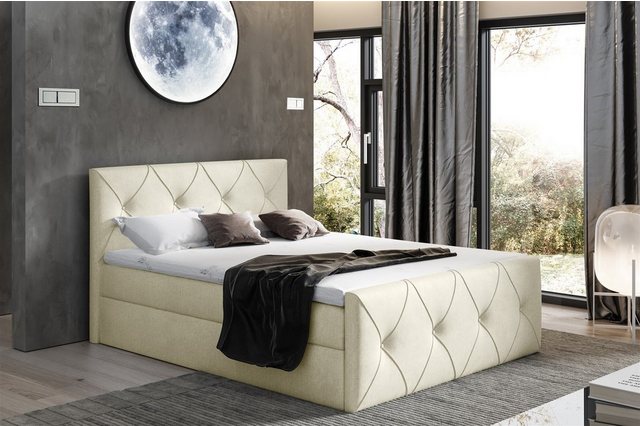 Bild von Fun Möbel Boxbett Schlafzimmerbett LEWIS LUX in Stoff (inkl. Topper und Bettkästen, auch in Überlänge erhältlich), gepolstertes Kopf- und Fußteil, gepolsterte Bettkästen