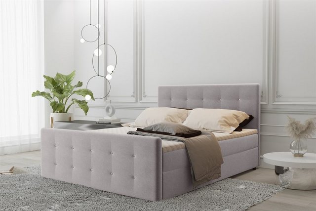 Bild von Fun Möbel Boxspringbett Boxspringbett Schlafzimmerbett MAURO in Stoff Soro (inkl. Bettkästen, inkl. Kaltschaumtopper), Strasssteine in Kopf- und Fußteil