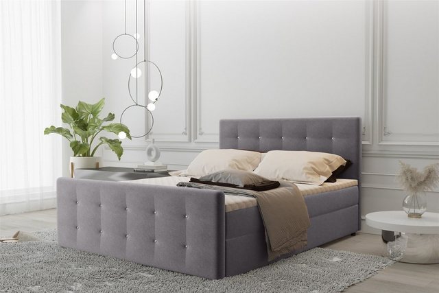 Bild von Fun Möbel Boxspringbett Boxspringbett Schlafzimmerbett MAURO in Stoff Soro (inkl. Bettkästen, inkl. Kaltschaumtopper), Strasssteine in Kopf- und Fußteil