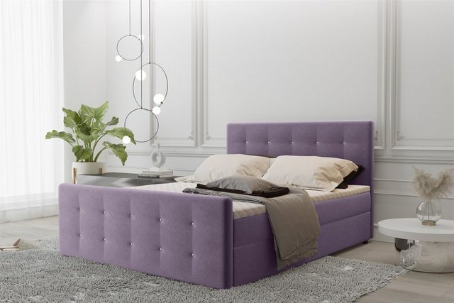 Bild von Fun Möbel Boxspringbett Boxspringbett Schlafzimmerbett MAURO Überlänge in Stoff Soro (inkl. Bettkästen, inkl. Kaltschaumtopper), Strasssteine in Kopf- und Fußteil