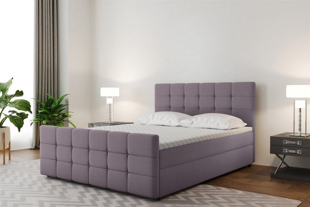 Bild von Fun Möbel Boxspringbett Boxspringbett Schlafzimmerbett SENON 200er in Stoff neue Farben (inkl. Bettkästen, inkl. Kaltschaumtopper), Gepolstertes und Gestepptes Kopf- und Fußteil