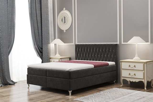 Bild von Fun Möbel Boxbett Schlafzimmerbett ESME Überlänge in Stoff Riviera (inkl. Bettkästen, inkl. Kaltschaumtopper), auch in Standardlänge erhältlich