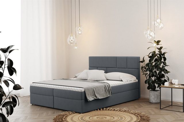 Bild von Fun Möbel Boxspringbett Boxspringbett Schlafzimmerbett CALVIN Überlänge in Stoff neue Farben (inkl. Bettkästen, inkl. Kaltschaumtopper)