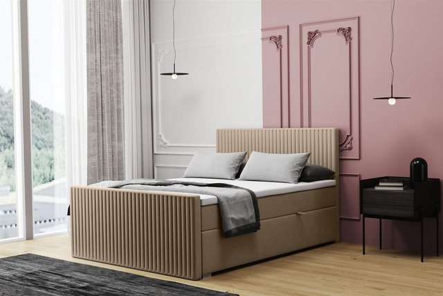 Bild von Fun Möbel Boxbett Schlafzimmerbett MONTY Überlänge in Stoff Monolith (inkl. Kaltschaumtopper und Bettkästen), auch in Standardlänge erhältlich