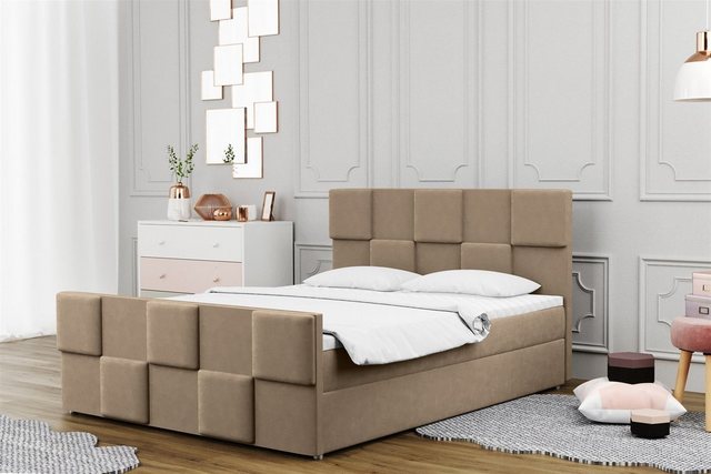 Bild von Fun Möbel Boxspringbett Boxspringbett Schlafzimmerbett MURILO in Stoff Monolith (auch in Überlänge erhältlich, inkl. Kaltschaumtopper und Topper), gepolstertes Fußteil
