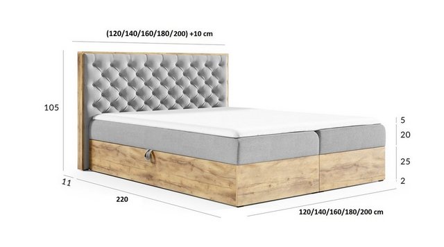 Bild von Fun Möbel Boxspringbett Boxspringbett Schlafzimmerbett DIONA Überlänge in Stoff Faro (auch in Standardlänge erhältlich, inkl. Kaltschaumtopper und Bettkästen), Rahmen des Bettes in Artisan Eichen-Optik