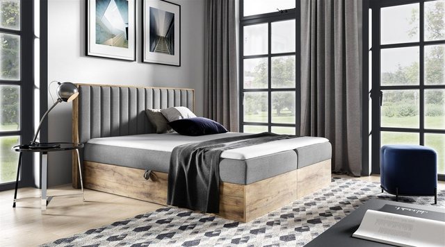 Bild von Fun Möbel Boxspringbett Schlafzimmerbett MARCOS Überlänge in Stoff Faro (inkl. Bettkasten, inkl. Topper), Artisan Eichen Optik