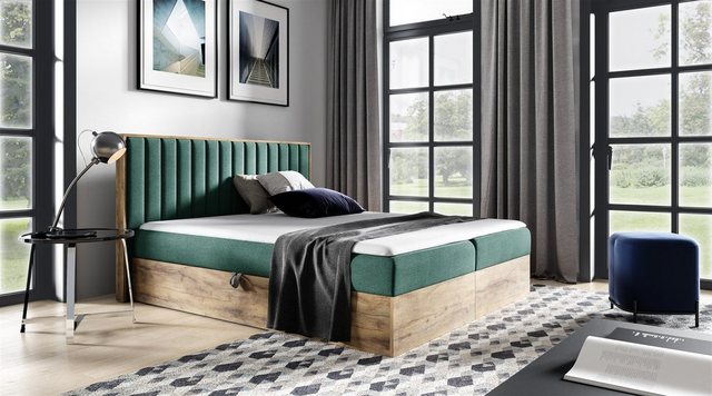 Bild von Fun Möbel Boxbett MARCOS Überlänge in Stoff Faro (inkl. Bettkasten, inkl. Topper), Artisan Eichen Optik