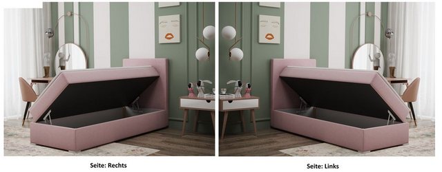 Bild von Fun Möbel Boxbett Schlafzimmerbett Gästebett SALMA in Stoff Soro (Inkl. Bettkasten rechts oder links, Inkl. Topper), Rückenkissen am Kopfteil