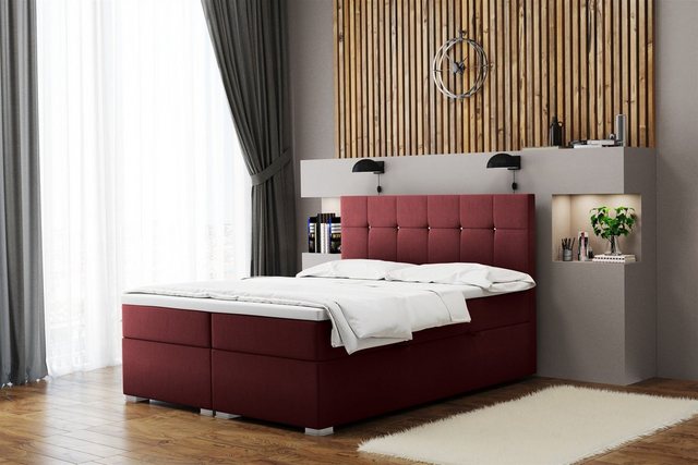 Bild von Fun Möbel Boxbett Schlafzimmerbett ABELT in Stoff Matt Velvet (Kaltschaumtopper und Bettkästen), Strass-Steine im Kopfteil