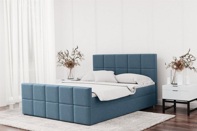 Bild von Fun Möbel Boxbett Schlafzimmerbett JOST in Stoff Matt Velvet (auch in Überlänge erhältlich), inkl. Bettkasten und Topper