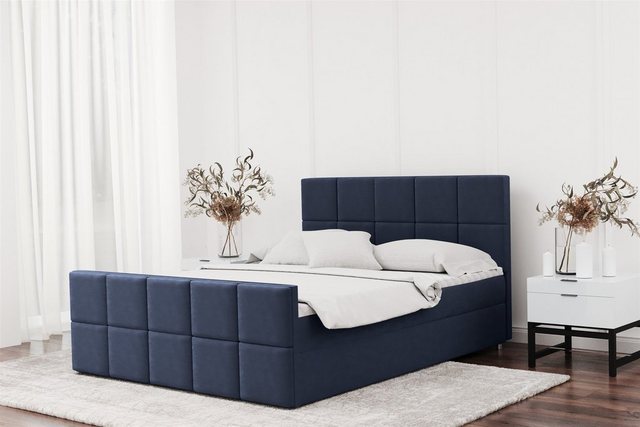 Bild von Fun Möbel Boxbett Schlafzimmerbett JOST in Stoff Matt Velvet (auch in Überlänge erhältlich), inkl. Bettkasten und Topper